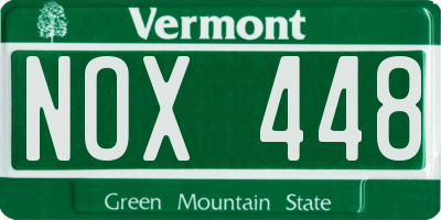 VT license plate NOX448