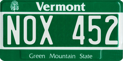 VT license plate NOX452