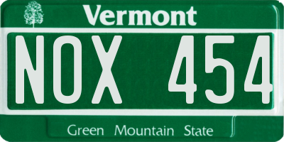 VT license plate NOX454