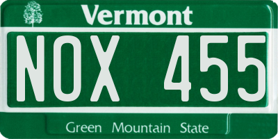 VT license plate NOX455
