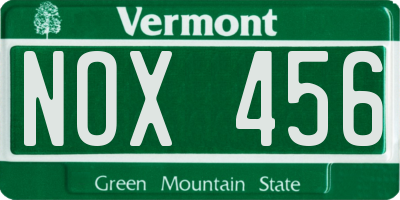 VT license plate NOX456