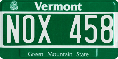 VT license plate NOX458