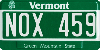 VT license plate NOX459