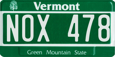 VT license plate NOX478