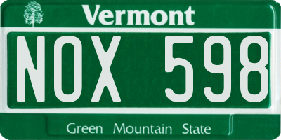 VT license plate NOX598