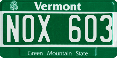 VT license plate NOX603