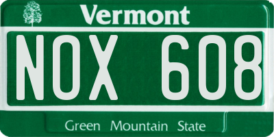 VT license plate NOX608