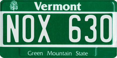 VT license plate NOX630