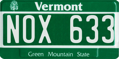VT license plate NOX633