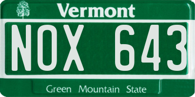 VT license plate NOX643