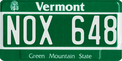 VT license plate NOX648