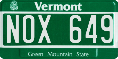 VT license plate NOX649