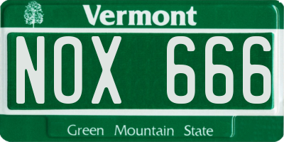 VT license plate NOX666