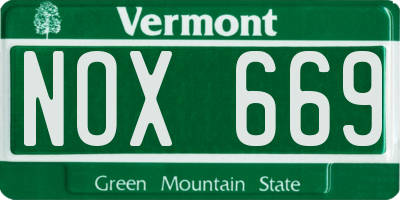 VT license plate NOX669