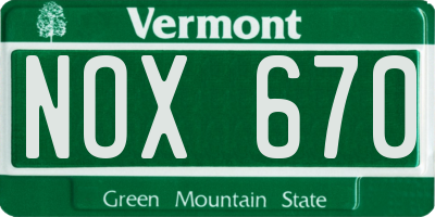 VT license plate NOX670