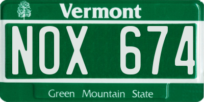 VT license plate NOX674