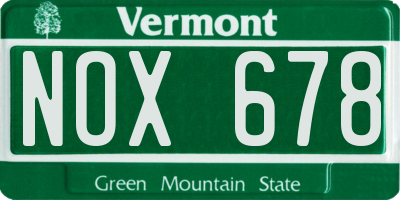 VT license plate NOX678