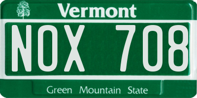 VT license plate NOX708