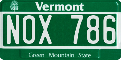 VT license plate NOX786