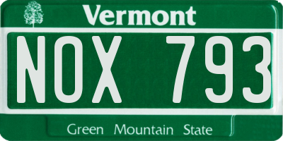 VT license plate NOX793
