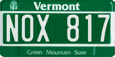 VT license plate NOX817