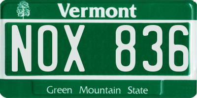 VT license plate NOX836