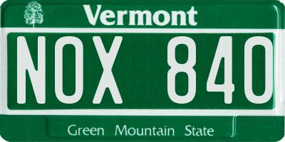 VT license plate NOX840