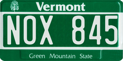 VT license plate NOX845