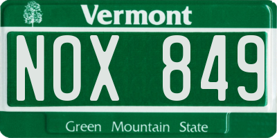 VT license plate NOX849