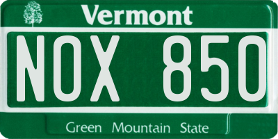 VT license plate NOX850