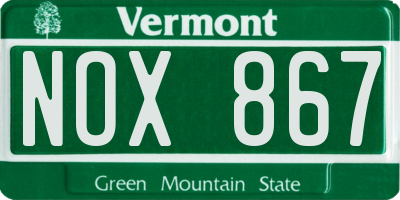 VT license plate NOX867