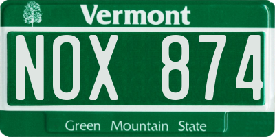 VT license plate NOX874