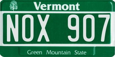 VT license plate NOX907