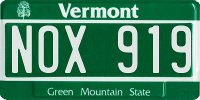 VT license plate NOX919