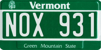 VT license plate NOX931