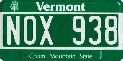 VT license plate NOX938