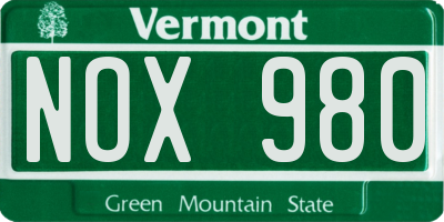 VT license plate NOX980