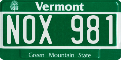 VT license plate NOX981