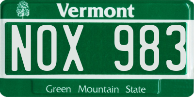 VT license plate NOX983
