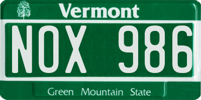 VT license plate NOX986