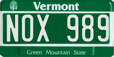 VT license plate NOX989