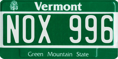 VT license plate NOX996
