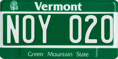 VT license plate NOY020