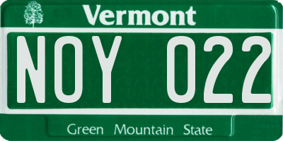 VT license plate NOY022