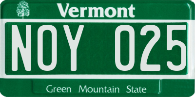 VT license plate NOY025