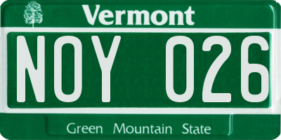 VT license plate NOY026