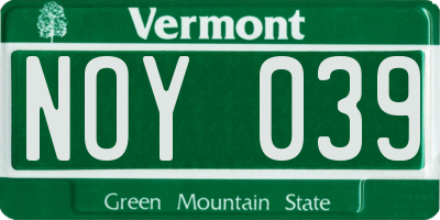 VT license plate NOY039