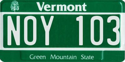 VT license plate NOY103
