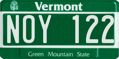 VT license plate NOY122
