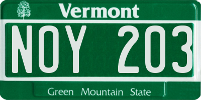 VT license plate NOY203